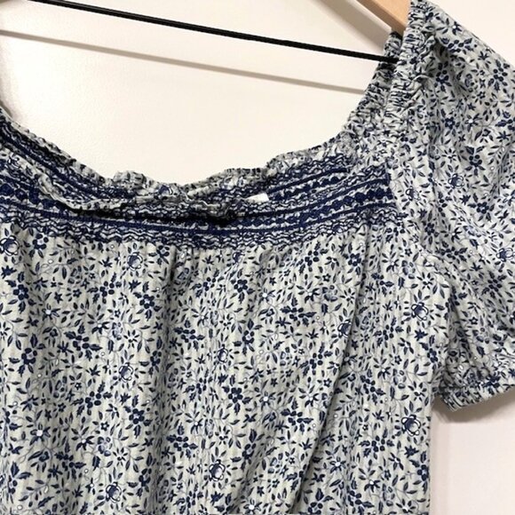 Madewell Blue Jeanette Crop Peasant Top Florentine Floral Size Small - Picture 5 of 16